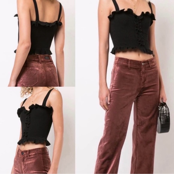 Reformation Top Trixie Crop Tank Black Ribbed Knit Size Large NWT - Picture 2 of 7